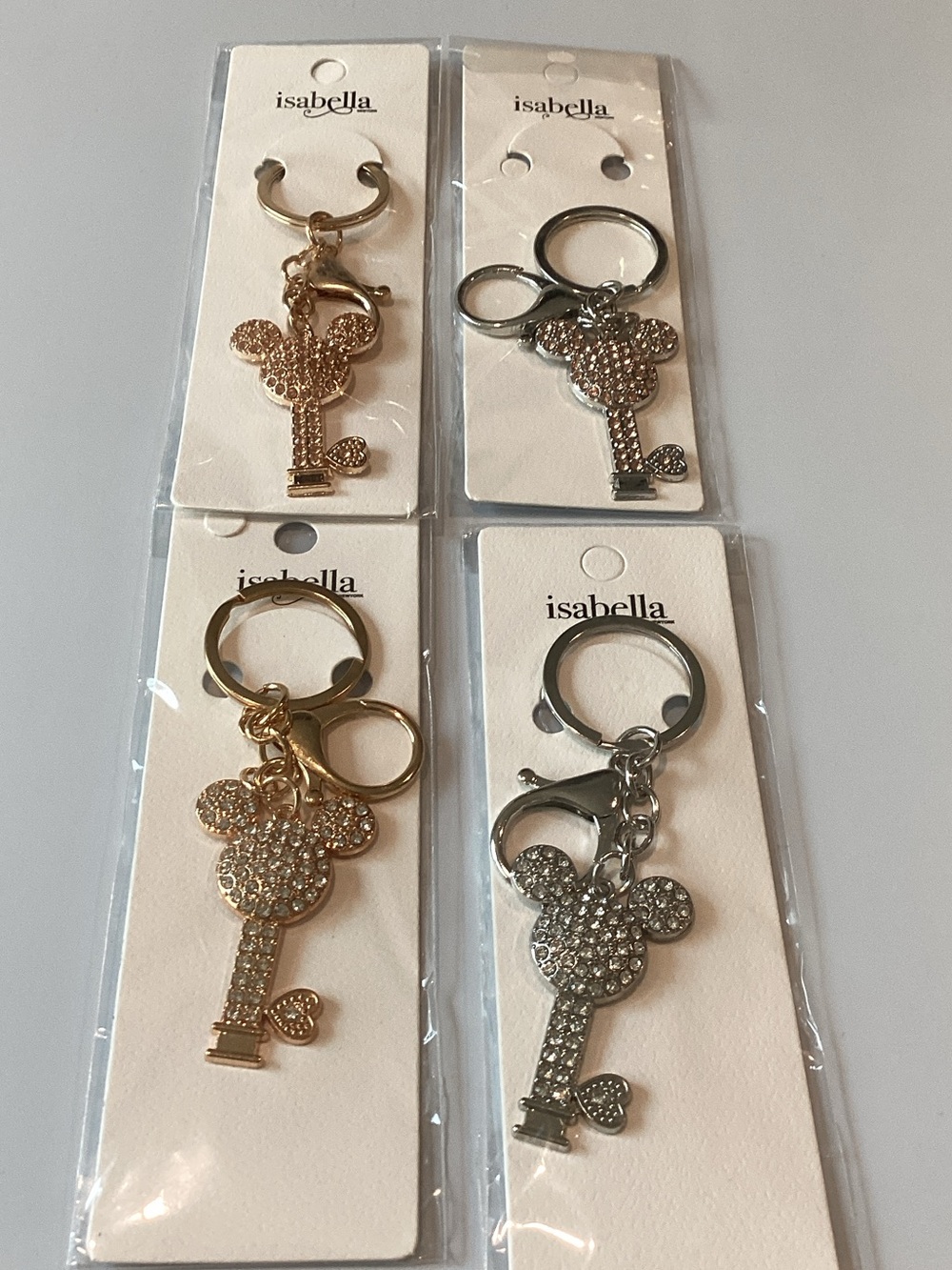 Abella Gold and Silver Mickey Key Crystal Keychain -